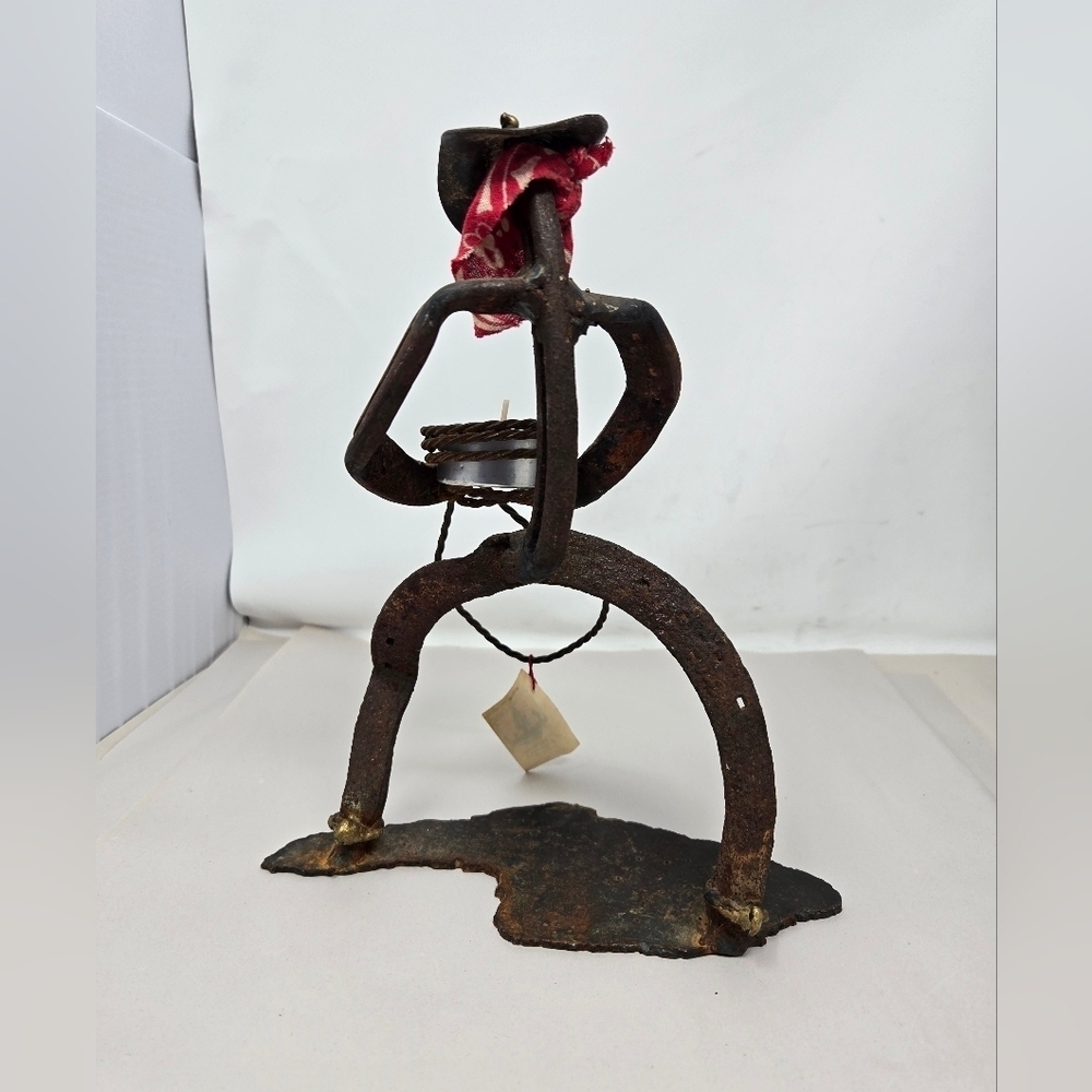 Cheyenne Artworks Steel Horse Shoe Artwork Cowboy Rangling Candle Holder Rustic - Picture 4 of 13